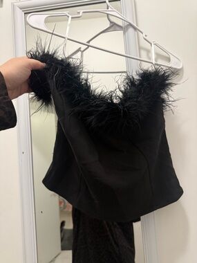 Lulu's Black Feather Trim Crop Corset Top